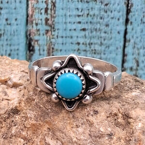 Native American Turquoise Ring Size 4 Signed Bell Trading VTG Sterling Silver